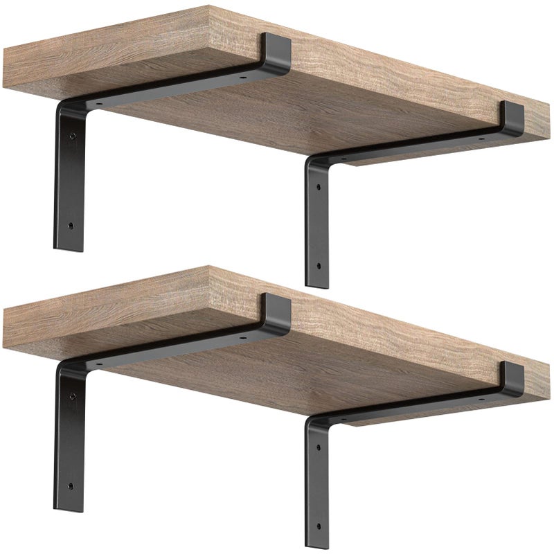 Future Way 12 Inch Wall Shelf Brackets (Match 11.25" Board) 4PCS, Heavy Duty Black Metal, Garage, Kitchen, Laundry Room Floating Shelves Hardware - Image 1